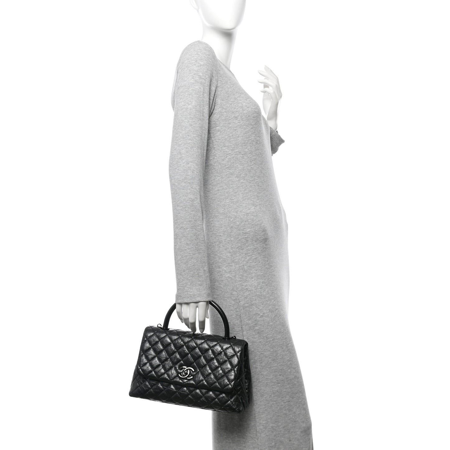 Aged Calfskin Quilted Small Coco Handle Flap So Black