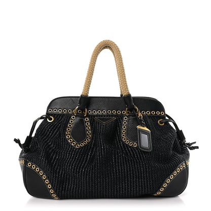 Prada Paglia Vitello Daino Frame Satchel Black 1 of 10