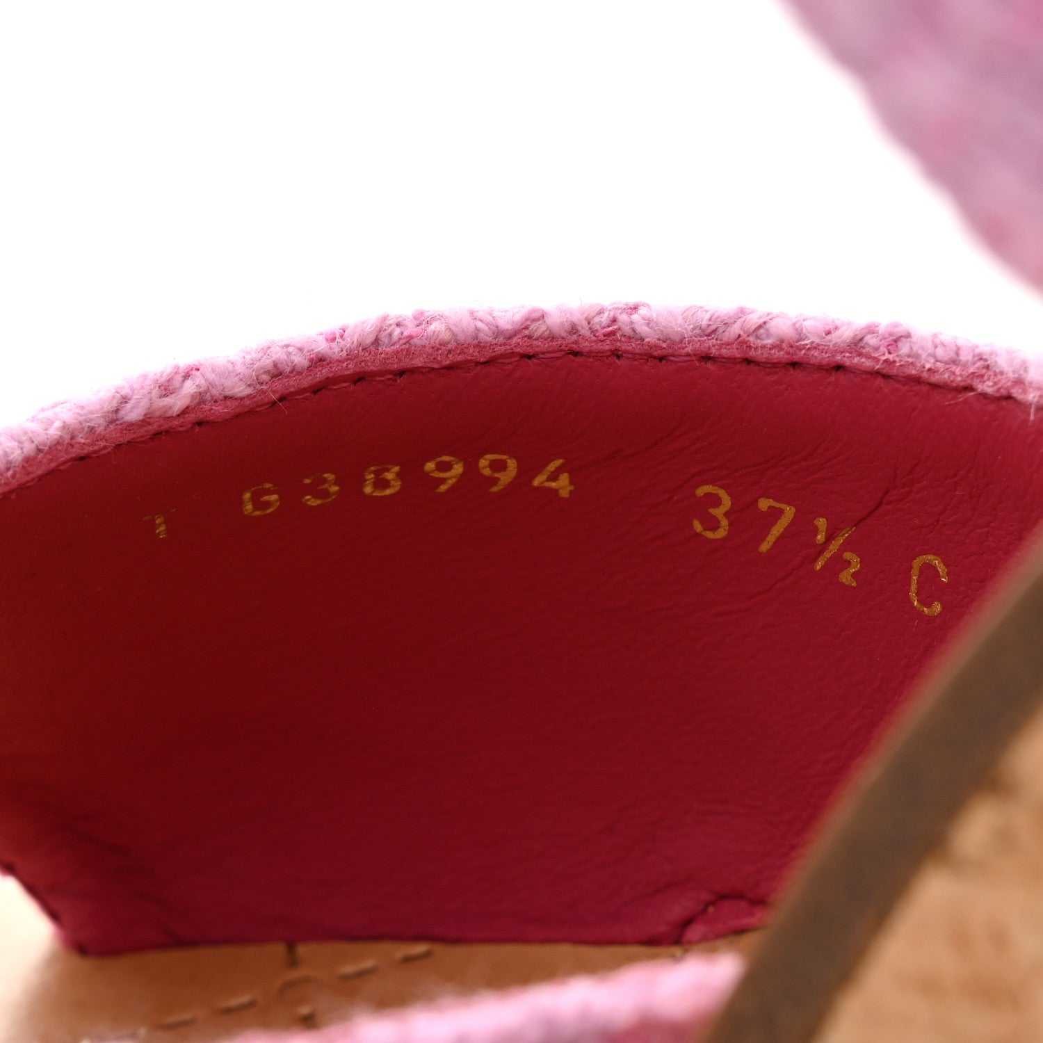 Chanel Tweed Cork CC Wedge Sandals 37.5 Pink 8 of 9