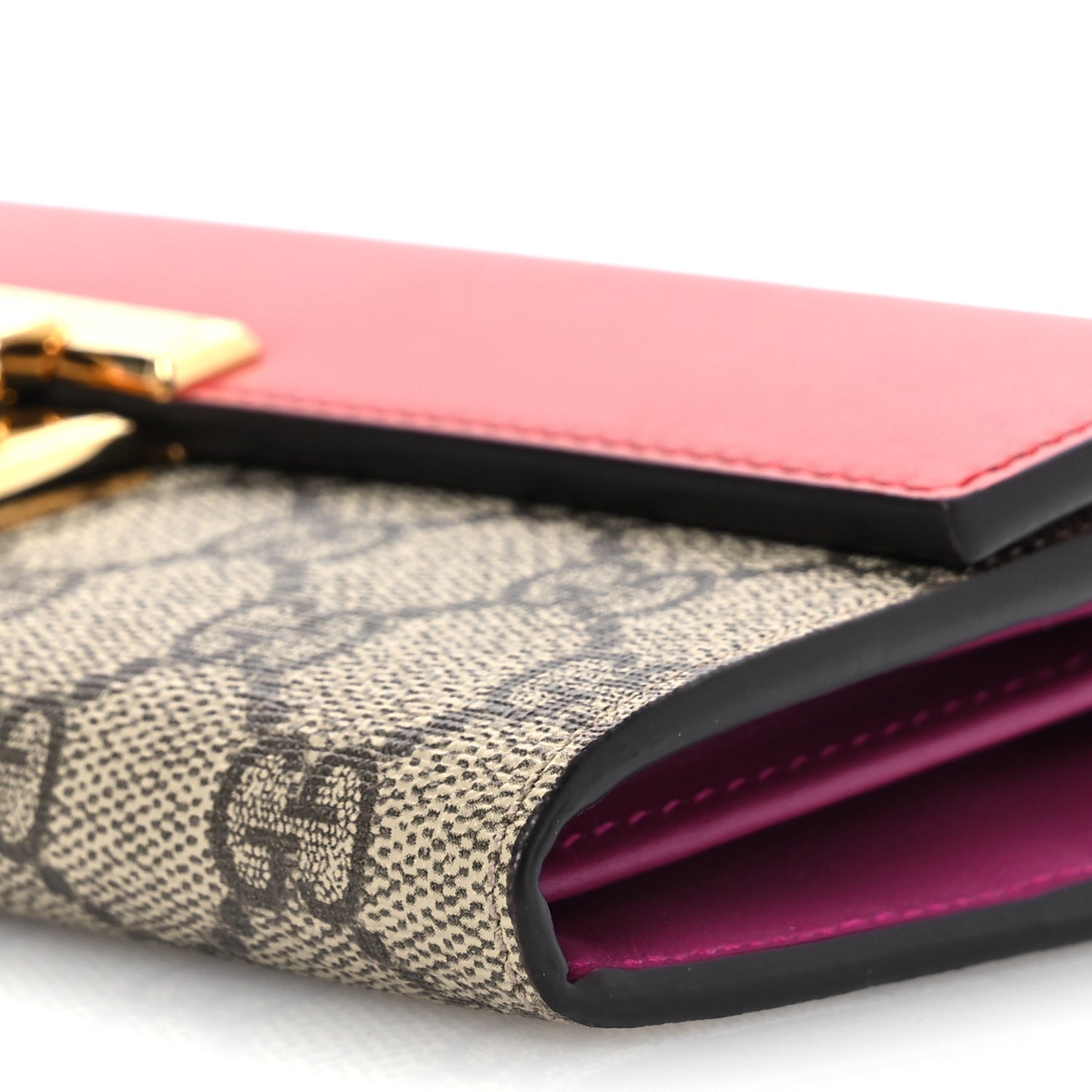 GG Supreme Monogram Moon Calfskin Padlock Continental Chain Wallet Beige Ebony Hibiscus Red New Rosette