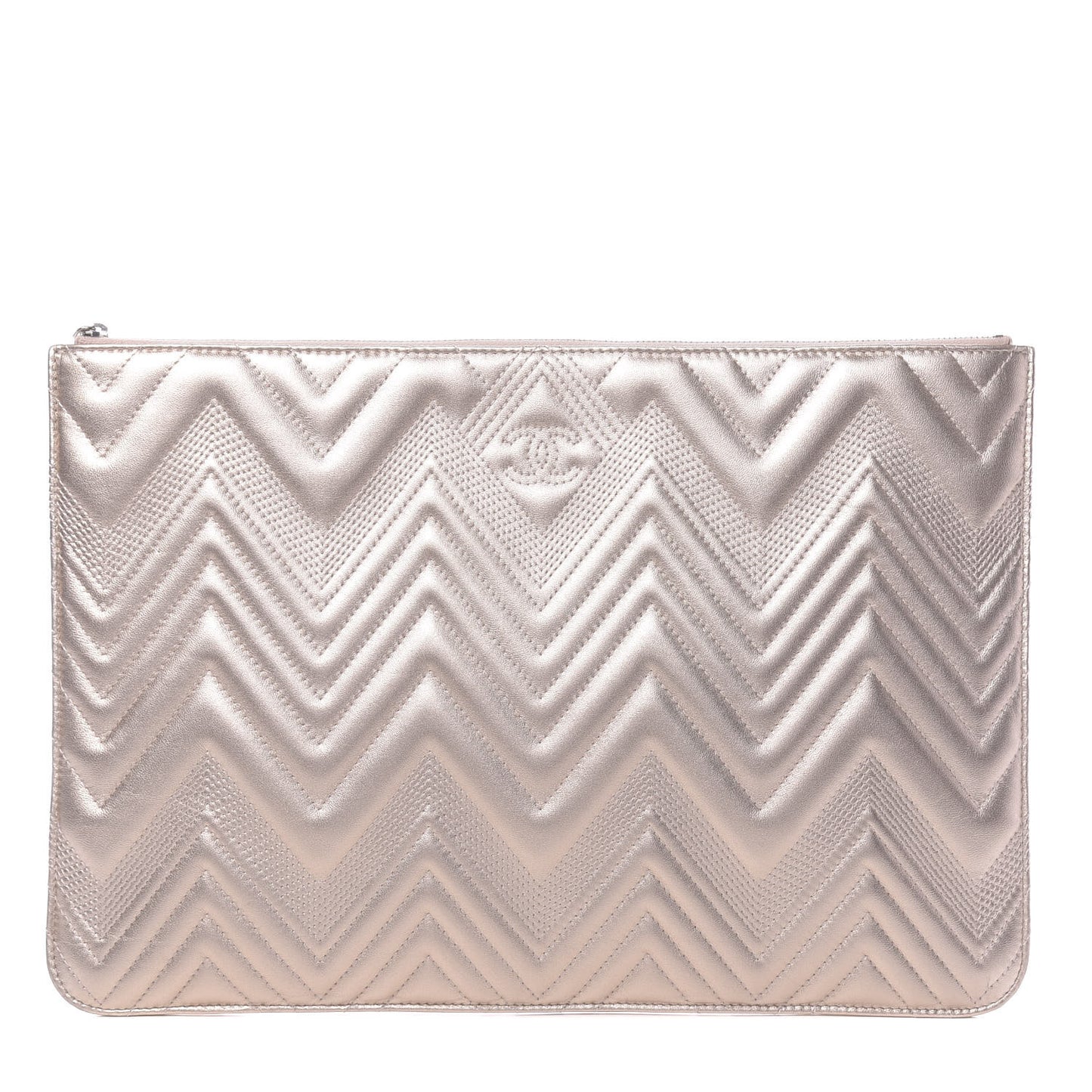 Metallic Lambskin Chevron Quilted Medium Cosmetic Case Light Pink