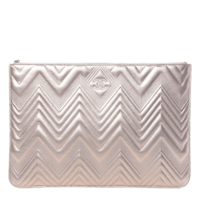 Chanel Metallic Lambskin Chevron Quilted Medium Cosmetic Case Light Pink 1 of 10