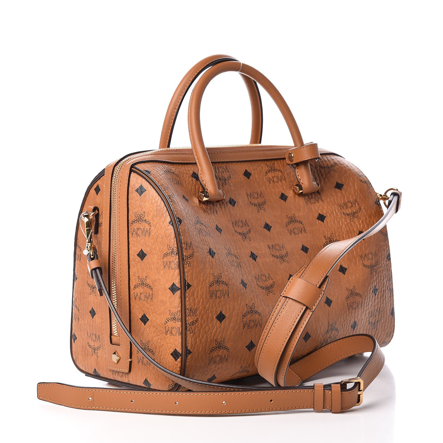 MCM Visetos Medium Boston Bag Cognac 3 of 9