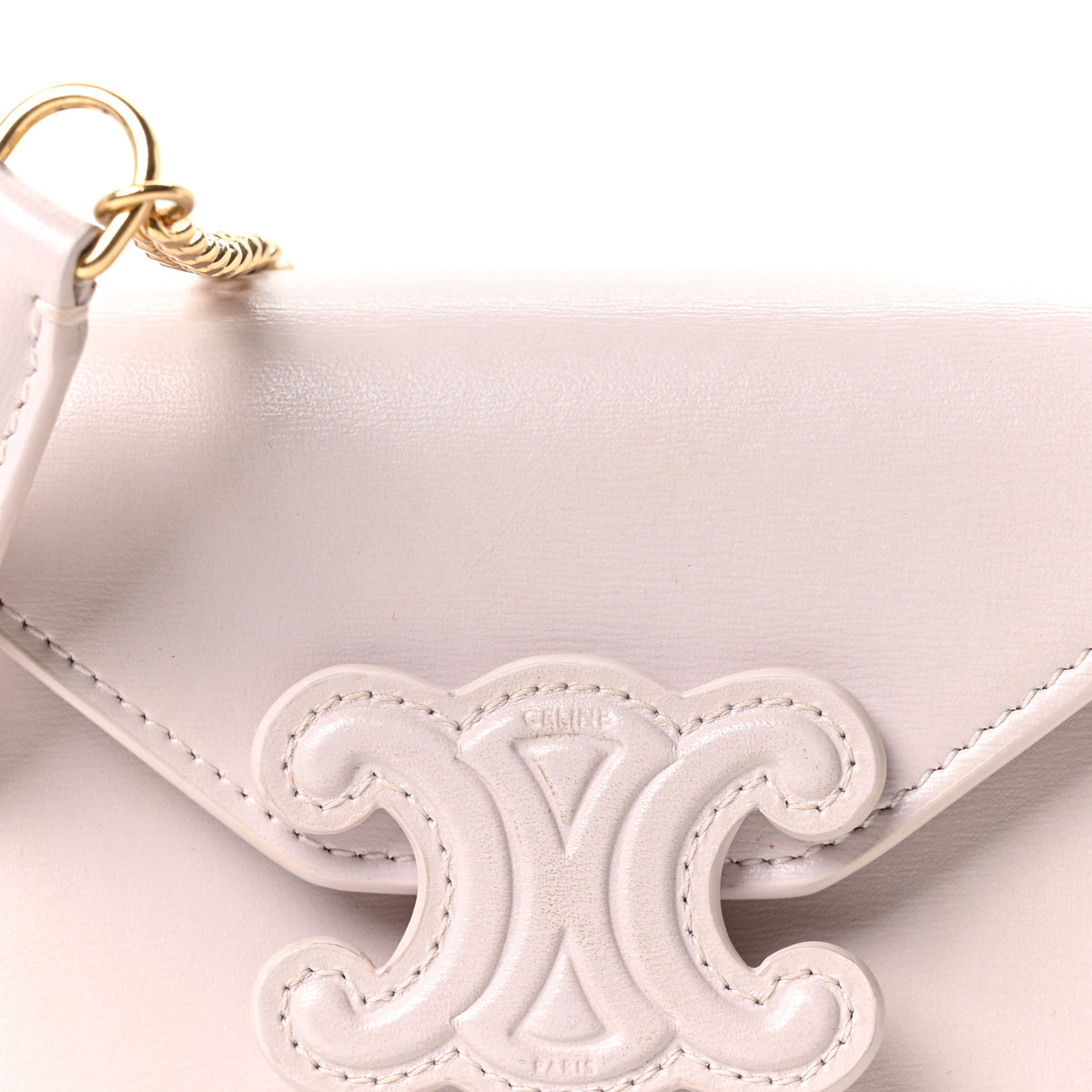 Shiny Calfskin Triomphe Card Holder on Chain Poudre