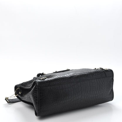 Balenciaga Calfskin Crocodile Embossed Classic Hardware City Black 3 of 9
