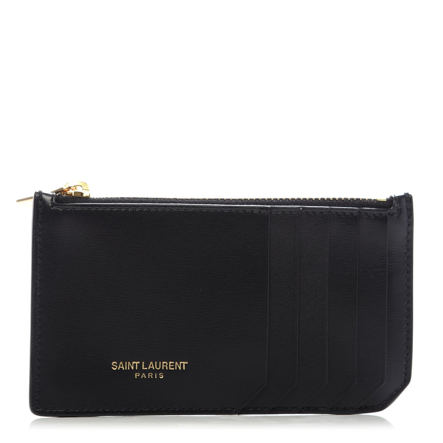 Calfskin 5 Fragments Zip Pouch Card Holder Black