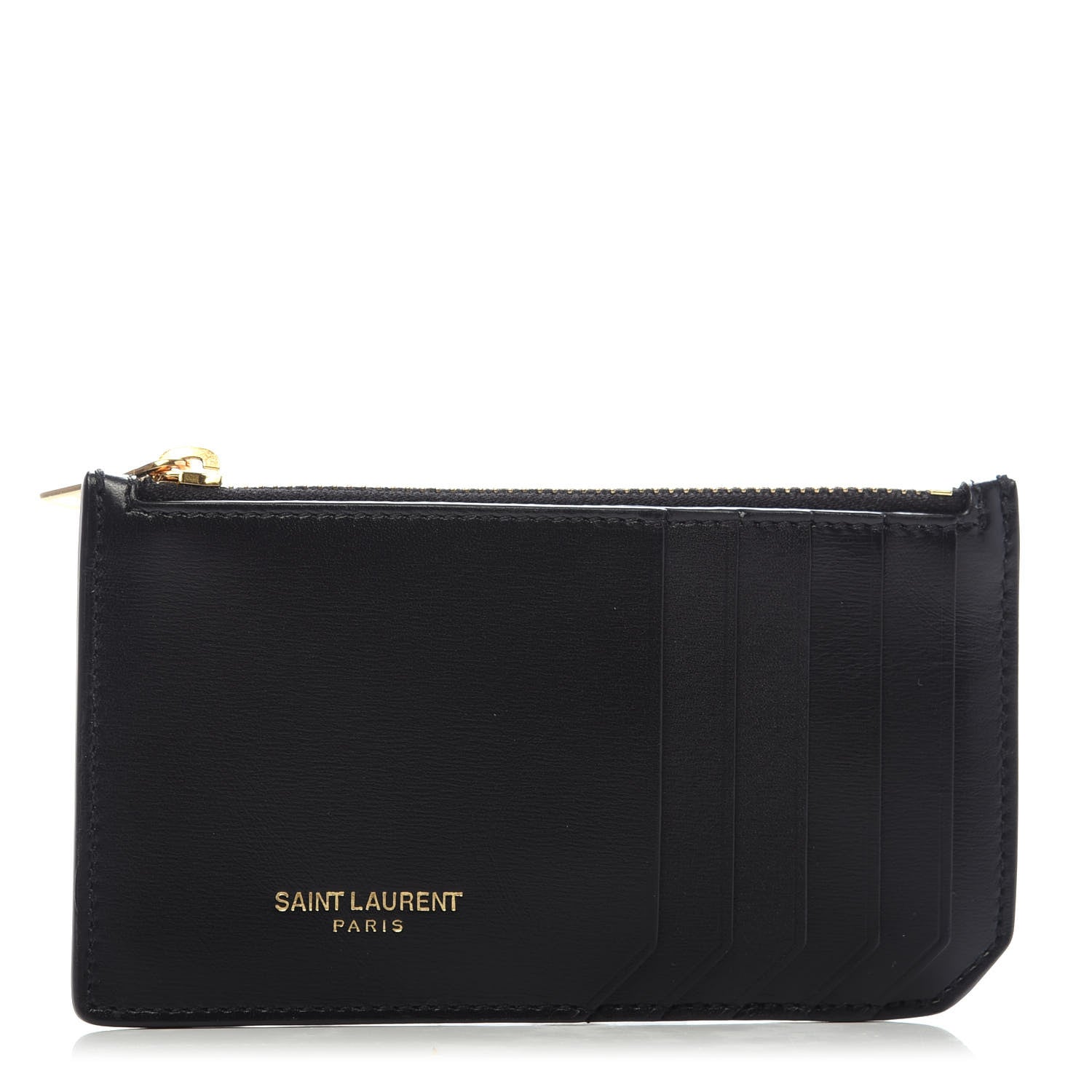 Saint Laurent Calfskin 5 Fragments Zip Pouch Card Holder Black 1 of 8