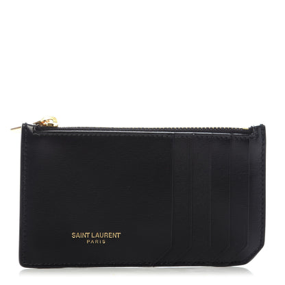 Saint Laurent Calfskin 5 Fragments Zip Pouch Card Holder Black 1 of 8