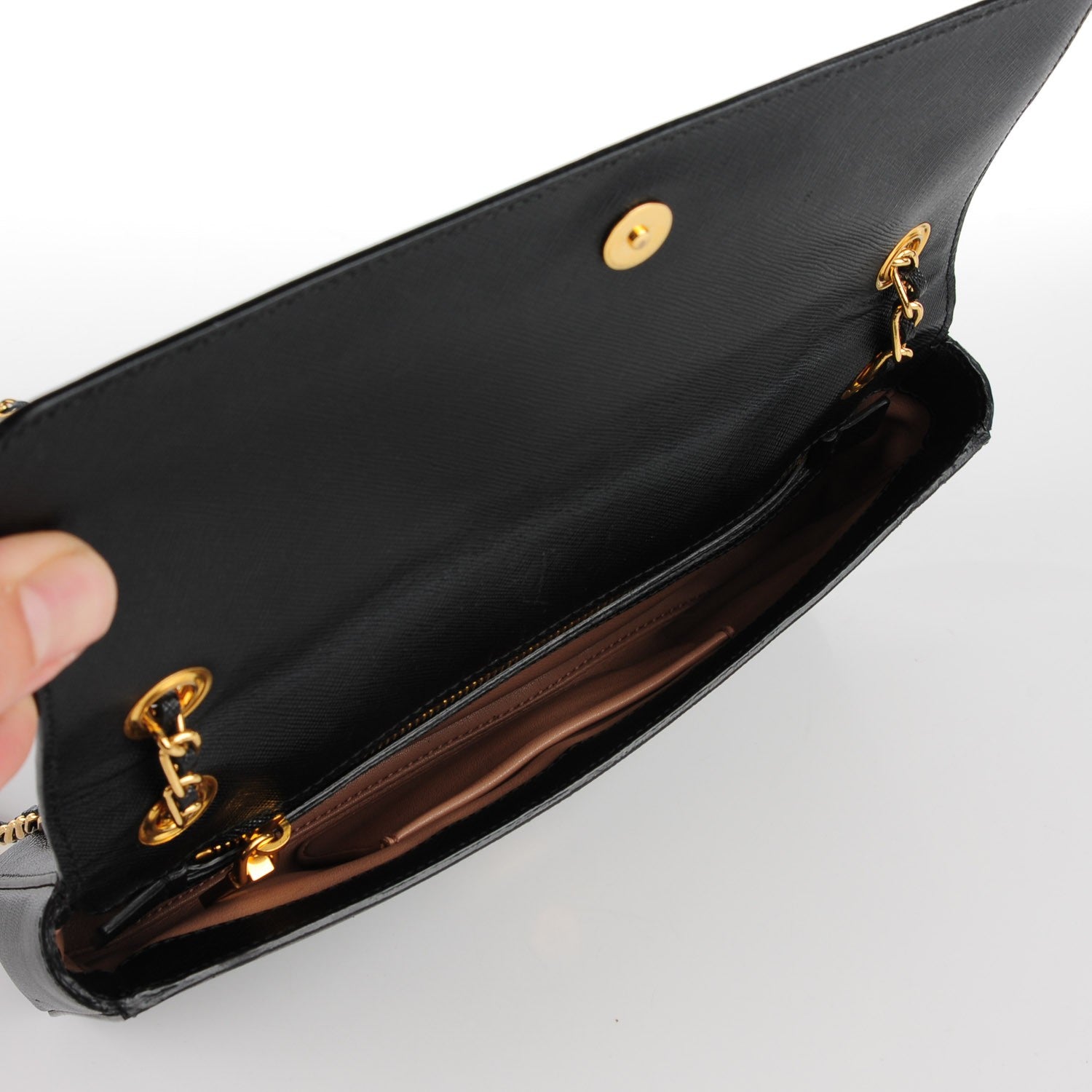 Prada Saffiano Lux Chain Shoulder Bag Black 6 of 10