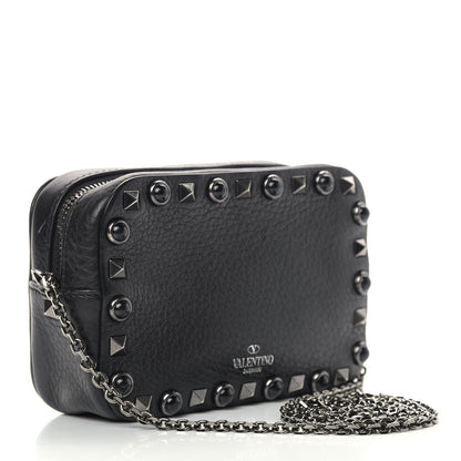 Valentino Garavani Calfskin Small Rockstud Rolling Chain Camera Crossbody Bag Black 2 of 11
