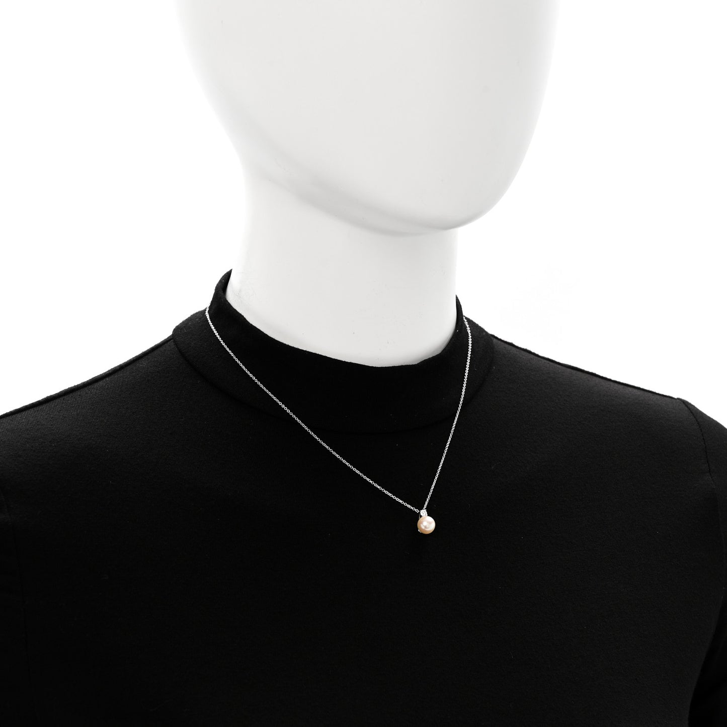 18K White Gold Diamond Akoya Cultured Pearl 7-7.5mm Signature Pendant Necklace