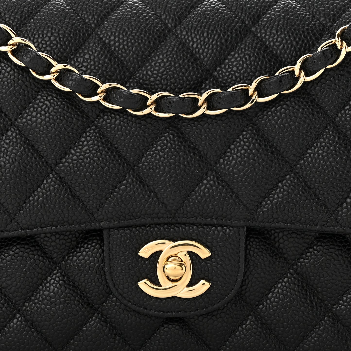Caviar Quilted Medium Double Flap Black