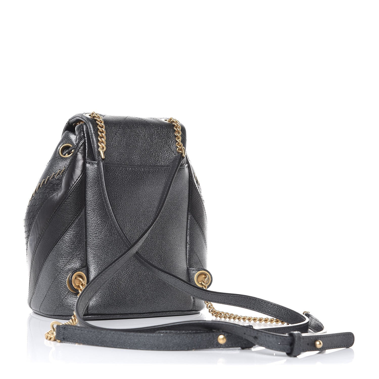 Chanel Metallic Calfskin Snakeskin Chevron Quilted Backpack Black 3 of 8