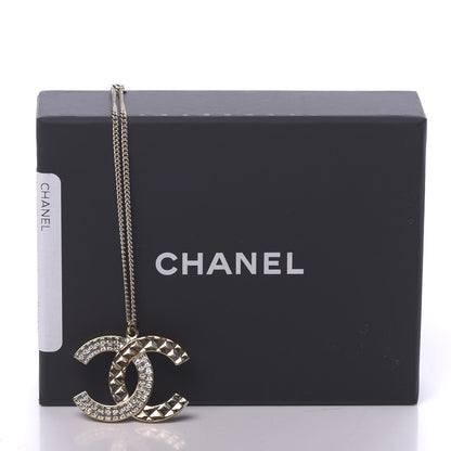 Chanel Baguette Crystal Quilted CC Pendant Necklace Gold 6 of 6