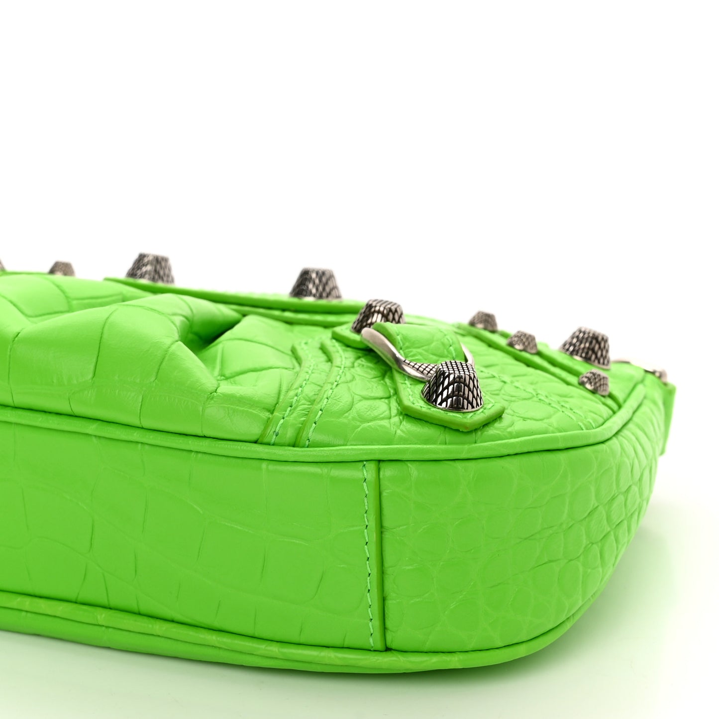 Extra Supple Calfskin Crocodile Embossed Le Cagole Mini Purse With Chain Acid Green