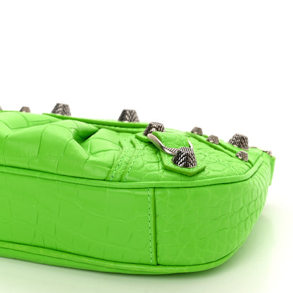 Balenciaga Extra Supple Calfskin Crocodile Embossed Le Cagole Mini Purse With Chain Acid Green 9 of 9