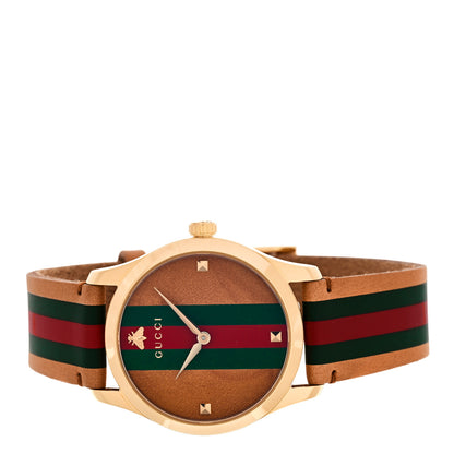 Gucci Stainless Steel Calfskin 38mm G-Timeless Stripe Web Quartz Watch Brown 2 of 5