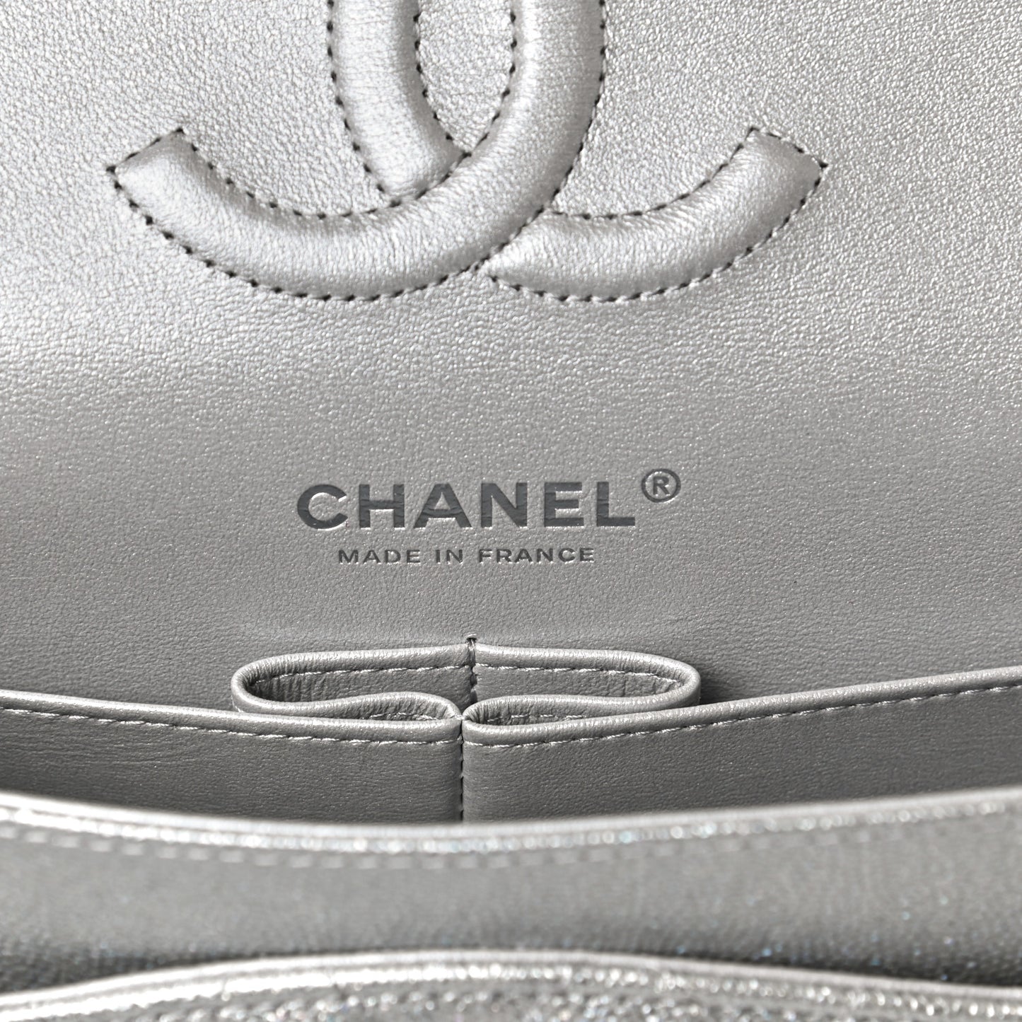 Glittered Metallic Caviar Quilted Medium Double Flap Silver
