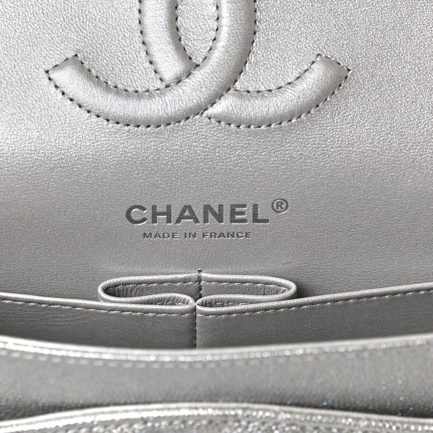 Chanel Glittered Metallic Caviar Quilted Medium Double Flap Silver 6 of 13