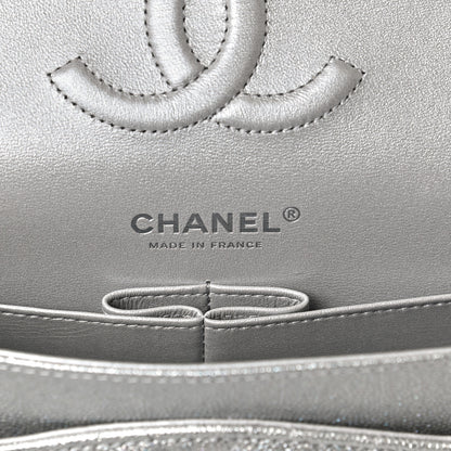 Chanel Glittered Metallic Caviar Quilted Medium Double Flap Silver 6 of 13