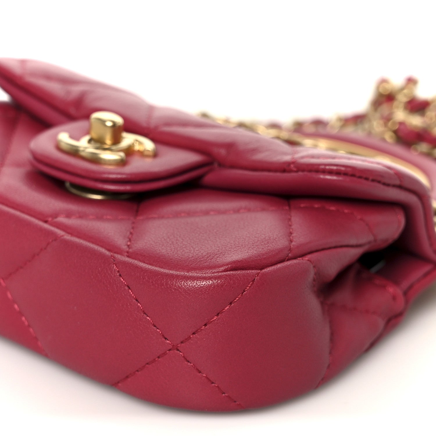 Chanel Calfskin Quilted Lady Handle Flap Card Holder With Chain Dark Pink 12 of 13
