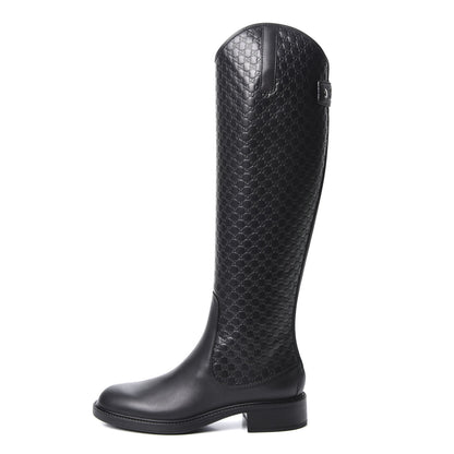 Gucci Microguccissima Knee High Riding Boots 38 Black 1 of 11