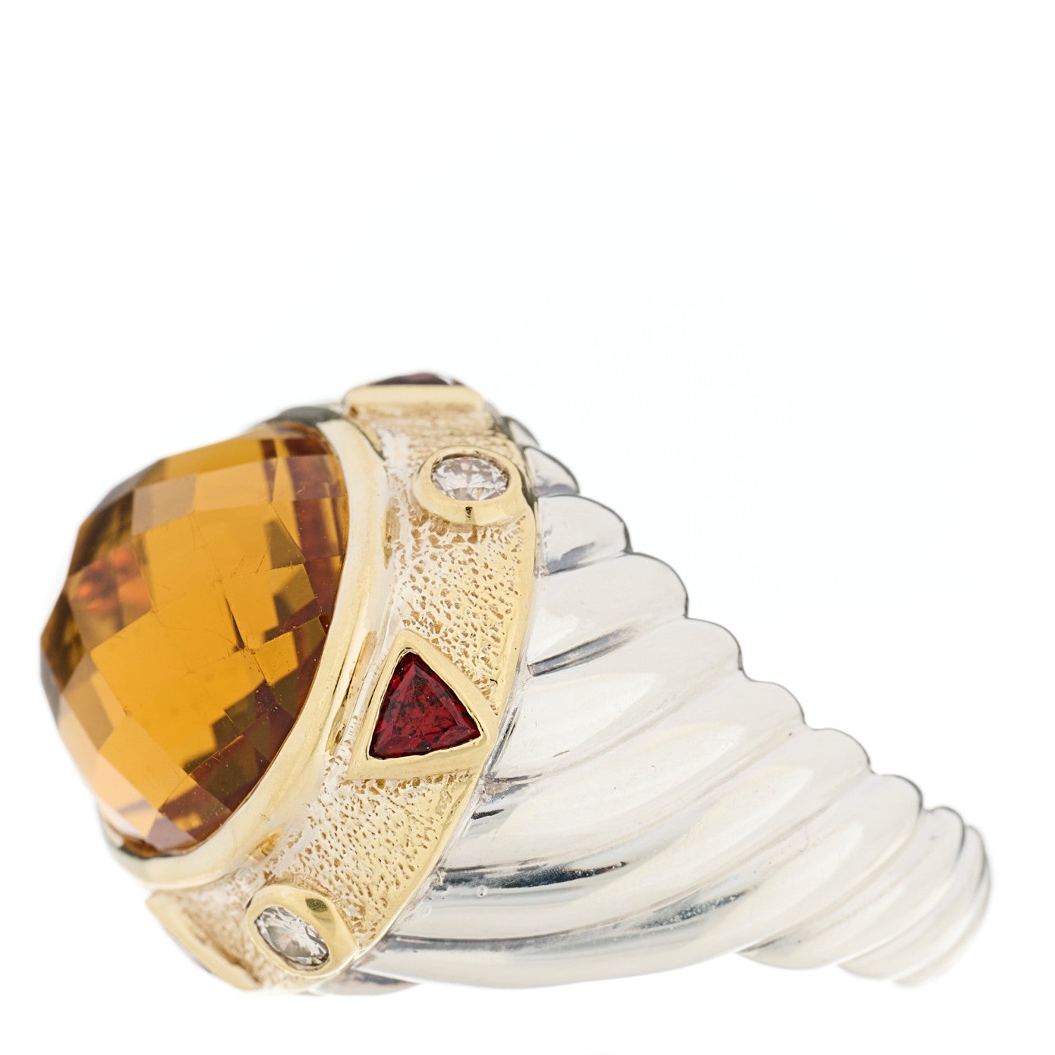 David Yurman Sterling Silver 18K Yellow Gold Diamond Citrine Garnet Renaissance Ring 52 6 3 of 5