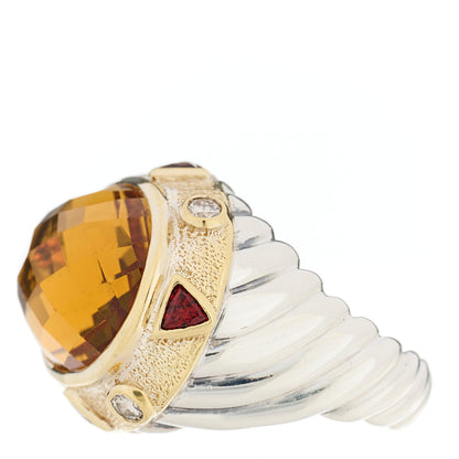 David Yurman Sterling Silver 18K Yellow Gold Diamond Citrine Garnet Renaissance Ring 52 6 3 of 5