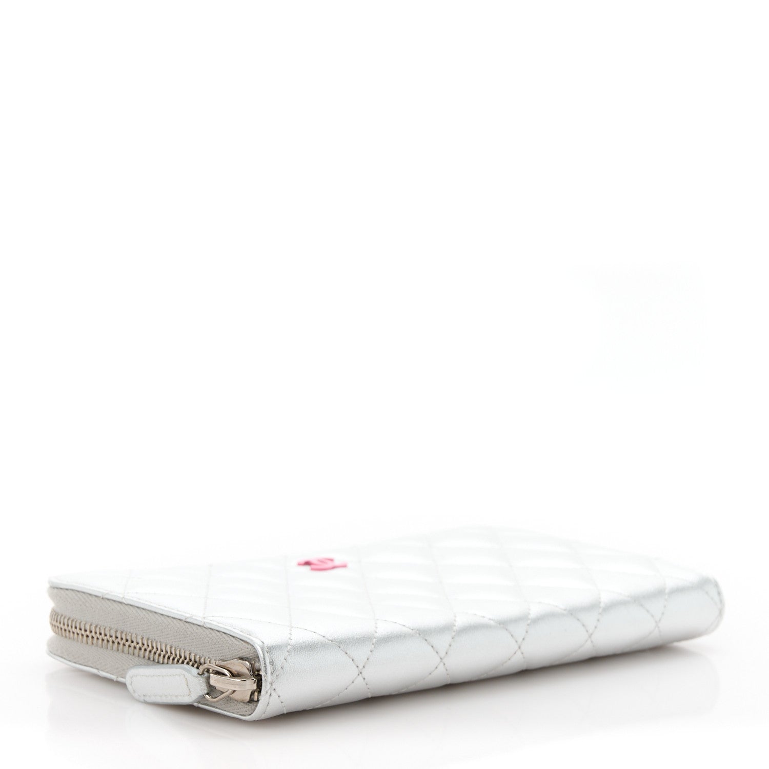 Chanel Metallic Lambskin Quilted Large Gusset Zip Around Wallet Silver Pink 4 of 12