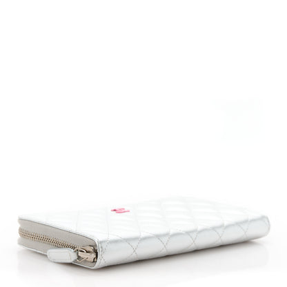 Chanel Metallic Lambskin Quilted Large Gusset Zip Around Wallet Silver Pink 4 of 12
