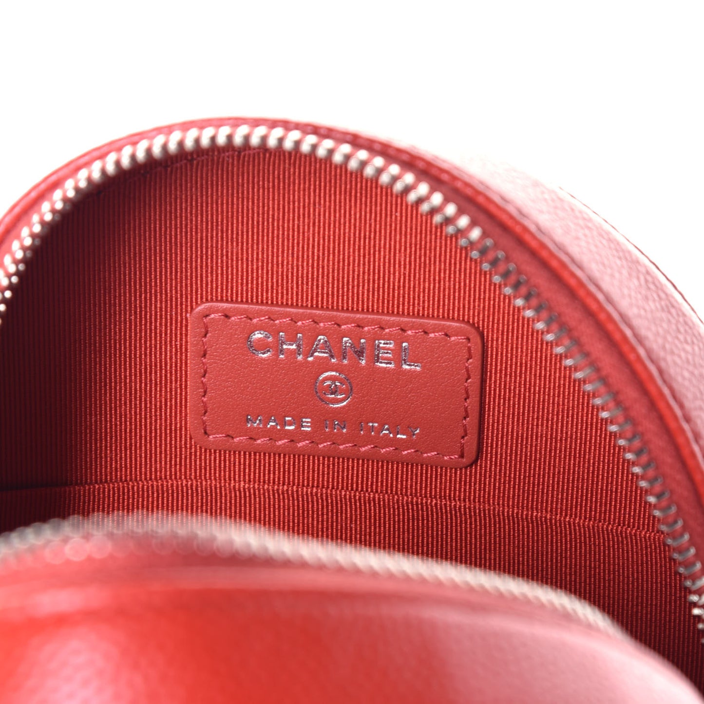 Caviar Quilted Round Clutch With Chain Red