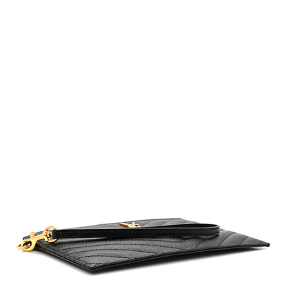 Saint Laurent Grain De Poudre Chevron Monogram Large Bill Pouch Black 4 of 9