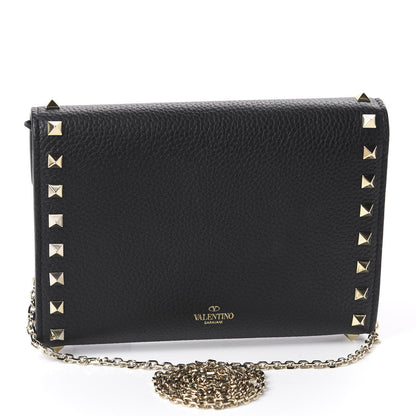 Valentino Garavani Pebbled Calfskin Rockstud Envelope Wallet on Chain Black 2 of 10