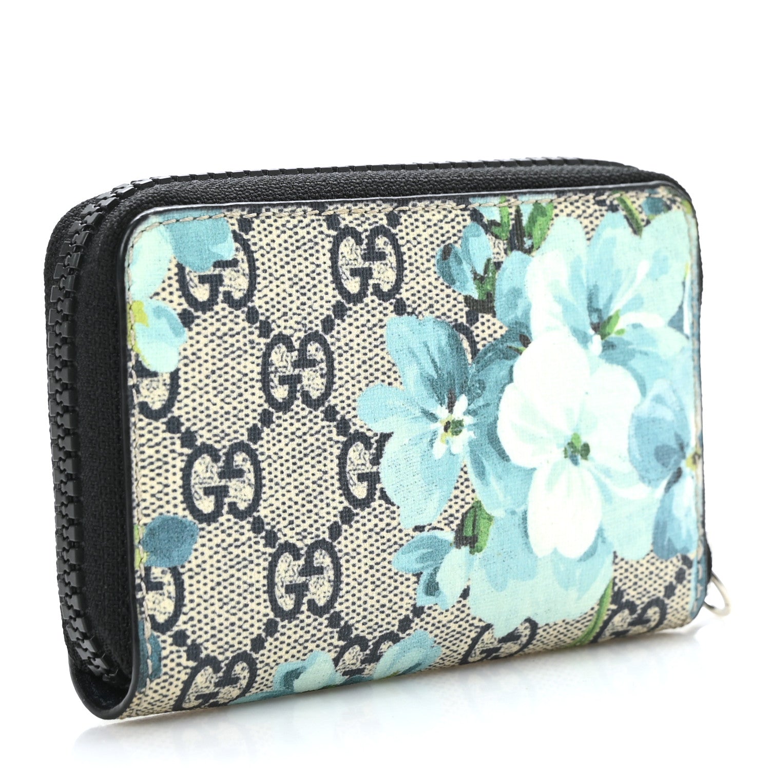Gucci GG Supreme Monogram Blooms Zip Around Card Case Wallet Beige Blue Navy 3 of 6