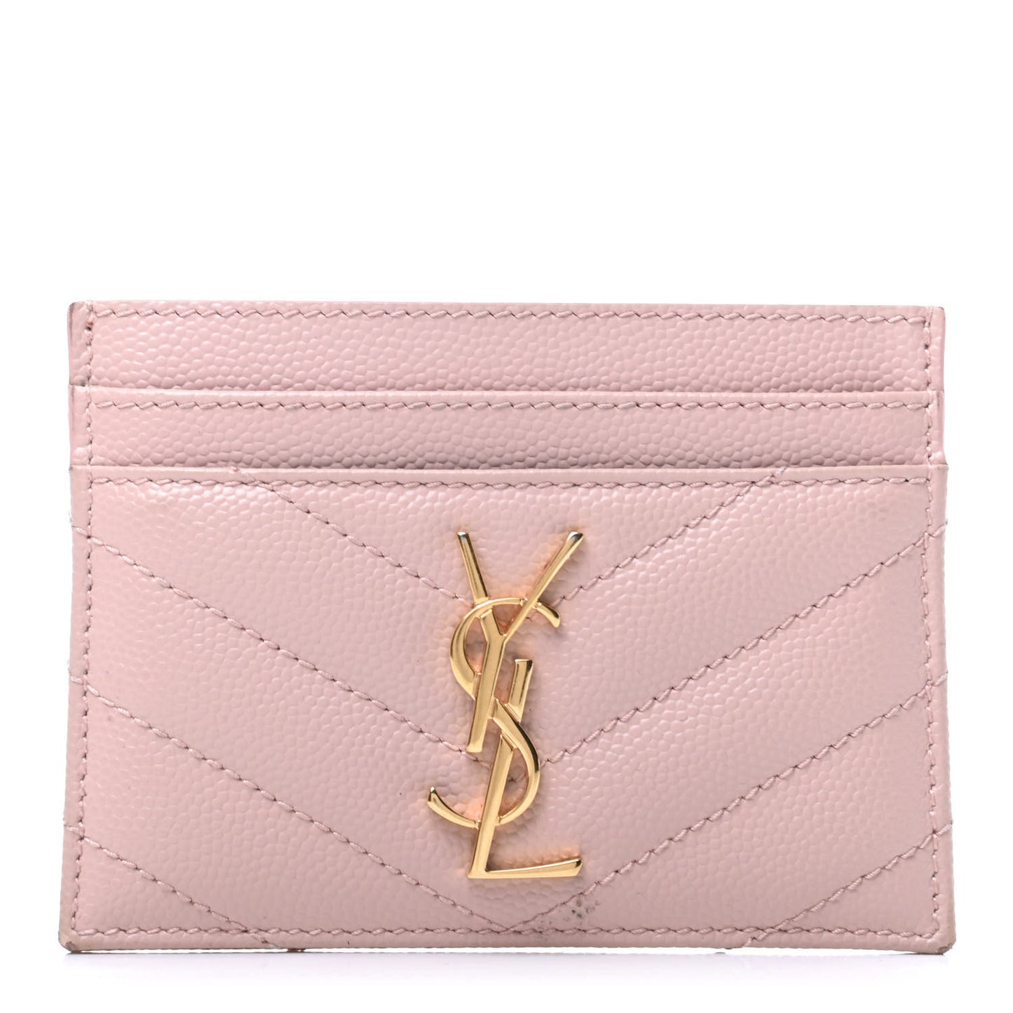 Grain De Poudre Matelasse Chevron Monogram Credit Card Case Pale Blush