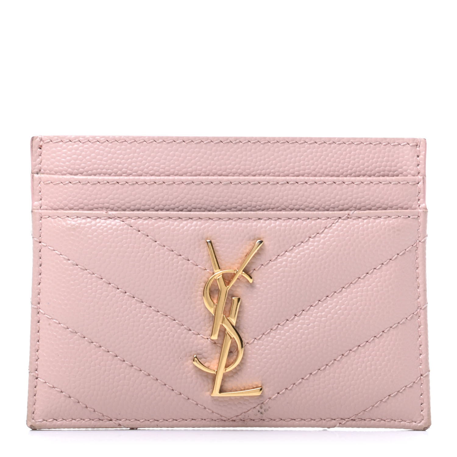 Saint Laurent Grain De Poudre Matelasse Chevron Monogram Credit Card Case Pale Blush 1 of 11