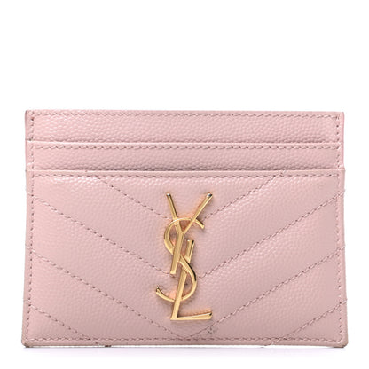 Saint Laurent Grain De Poudre Matelasse Chevron Monogram Credit Card Case Pale Blush 1 of 11