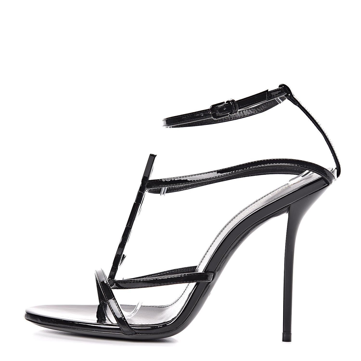 Saint Laurent Calfskin Cassandra 110 Ankle Strap Sandals 40.5 Black 1 of 10