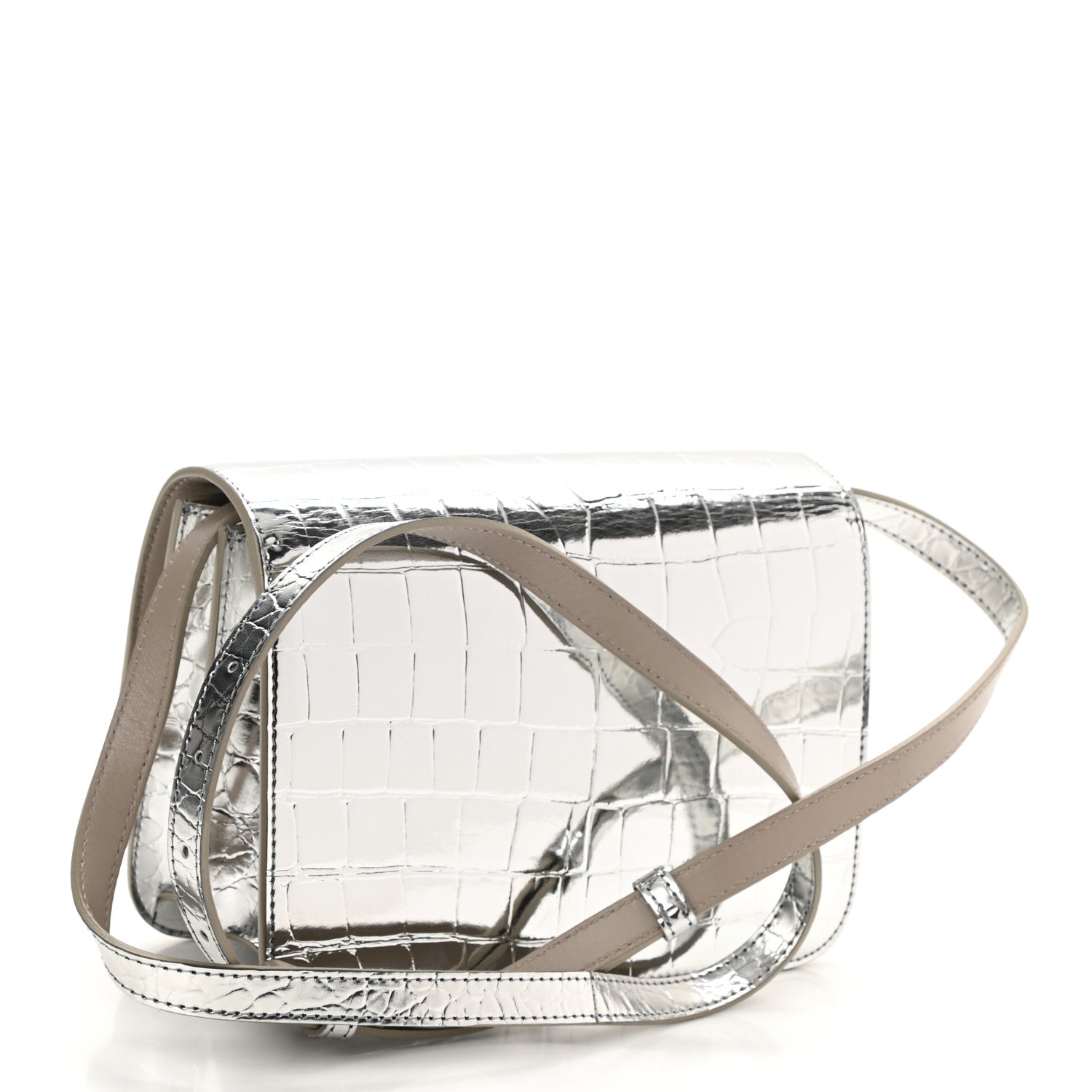 Burberry Metallic Patent Crocodile Embossed Small TB Shoulder Bag