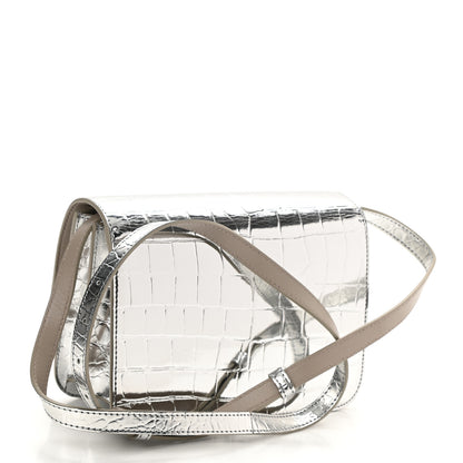Burberry Metallic Patent Crocodile Embossed Small TB Shoulder Bag Silver 3 of 12