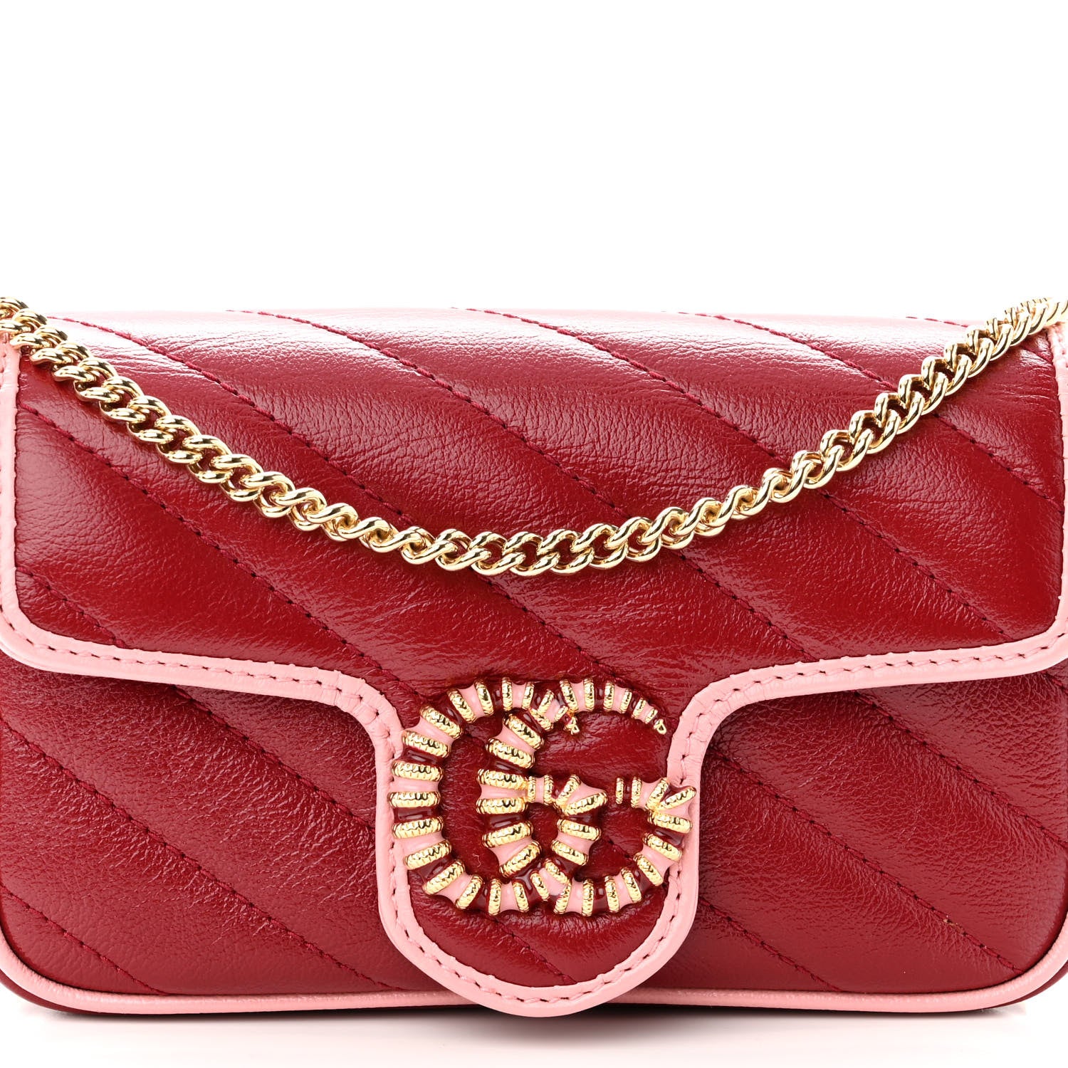 Gucci Azalea Calfskin Enamel Matelasse Diagonal Super Mini Torchon GG Marmont Shoulder Bag New Cherry Red Wild Rose 8 of 11