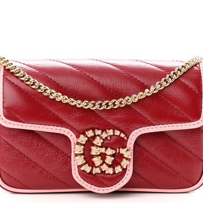 Gucci Azalea Calfskin Enamel Matelasse Diagonal Super Mini Torchon GG Marmont Shoulder Bag New Cherry Red Wild Rose 8 of 11