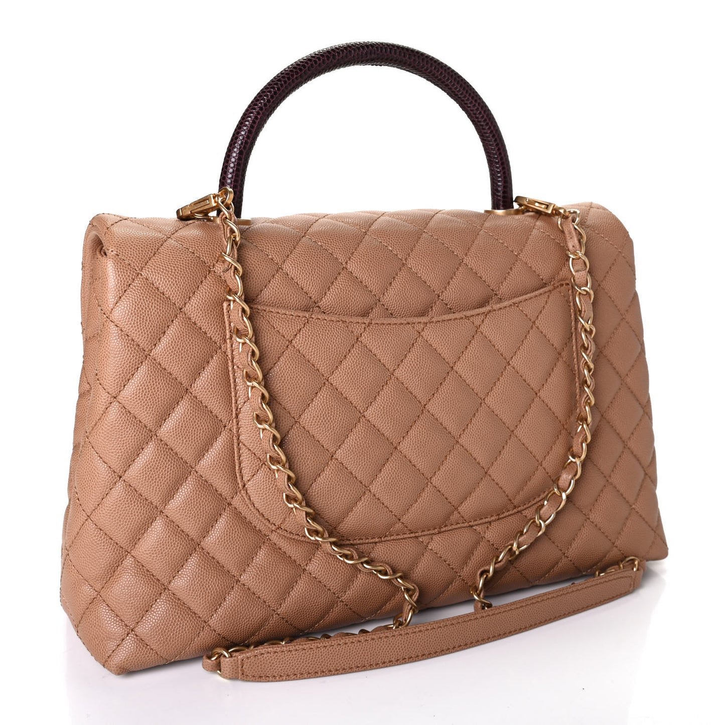 Caviar Lizard Quilted Medium Coco Handle Flap Beige