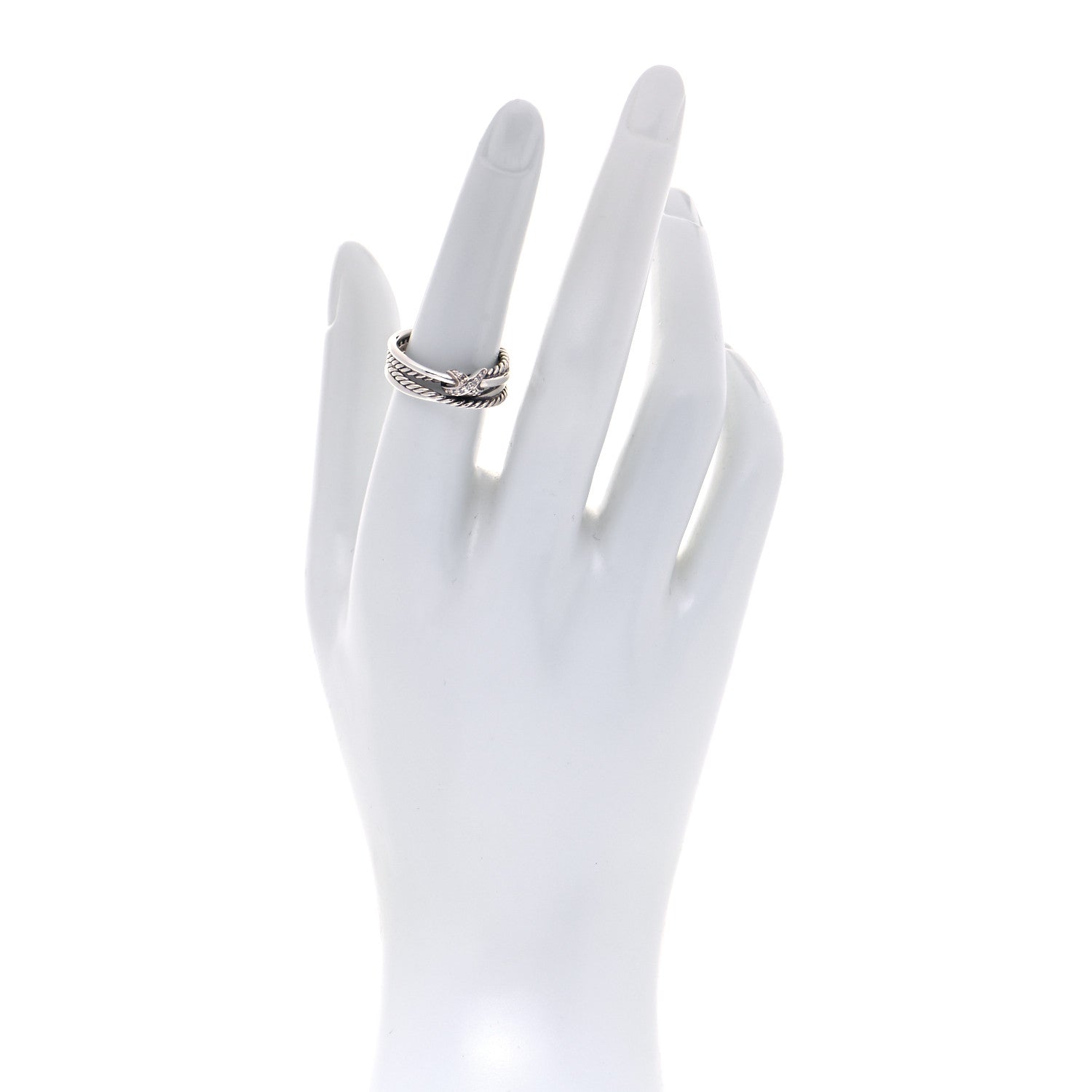 David Yurman Sterling Silver Diamond X Crossover Ring 54 6.75 2 of 4