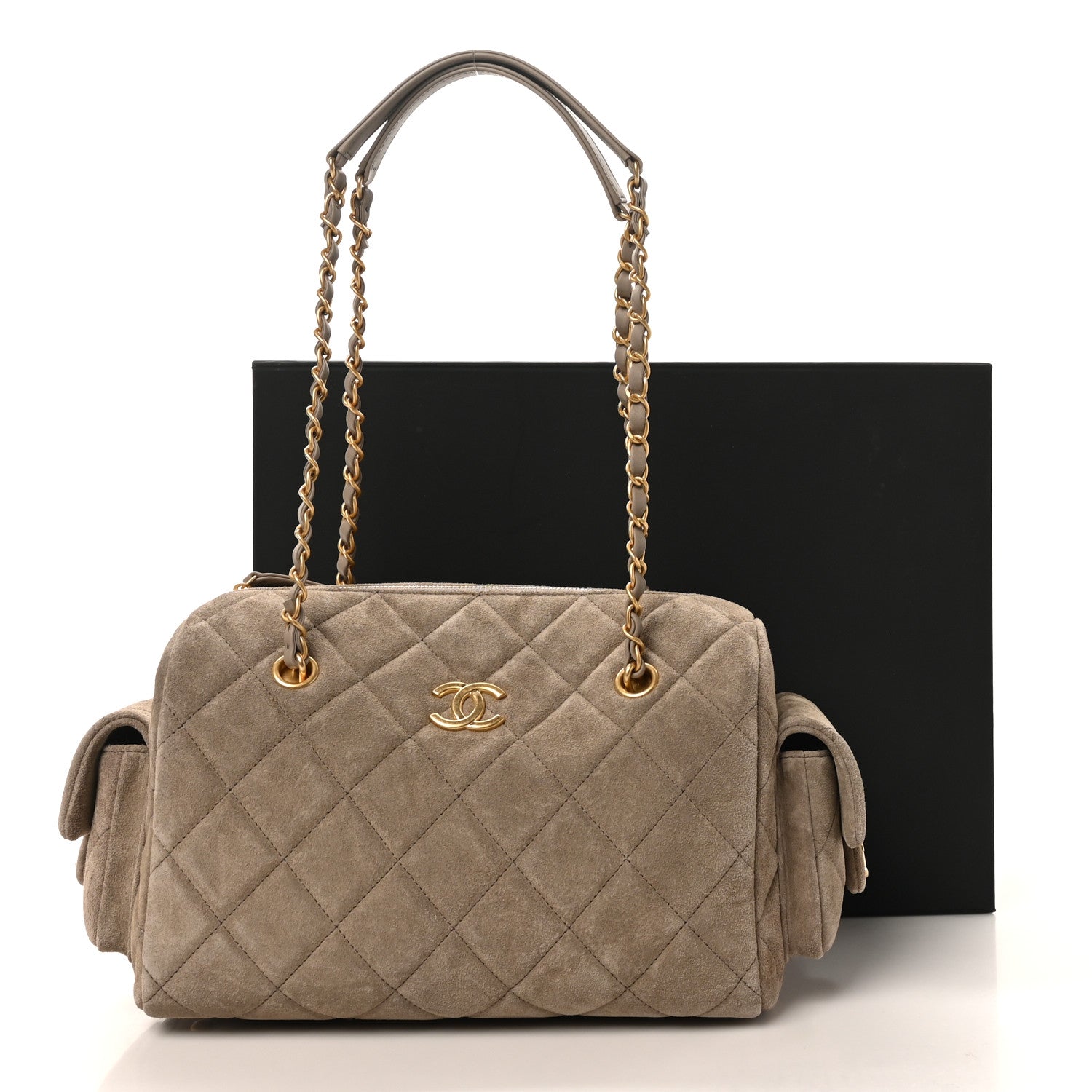 Chanel Suede Quilted Chanel 25 Bowling Bag Dark Grey 11 of 11