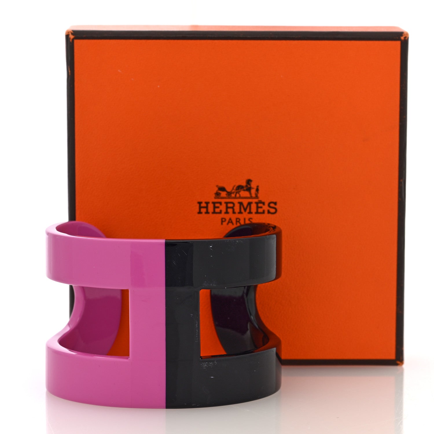 Hermes Lacquered Wood Ano Cuff GM Pink Black 5 of 5