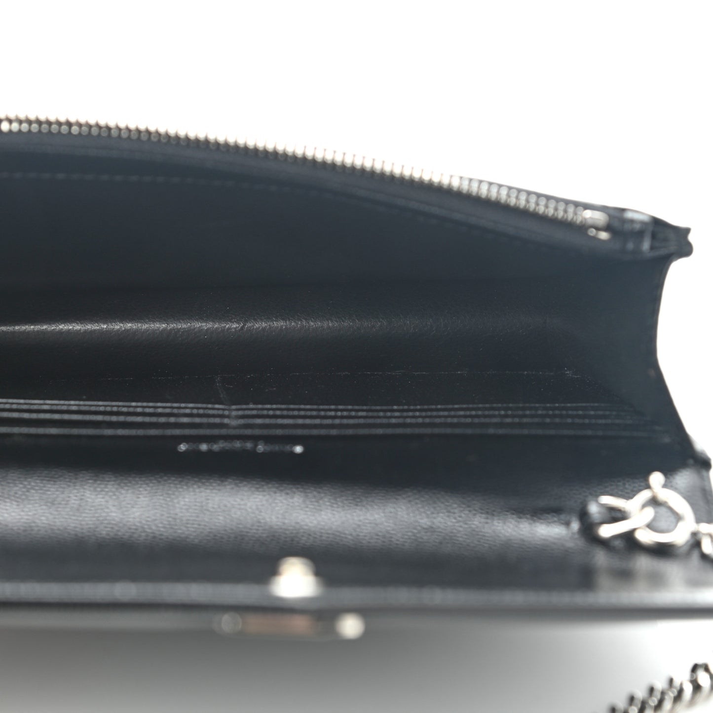 Grain De Poudre Matelasse Chevron Monogram Envelope Chain Wallet Black