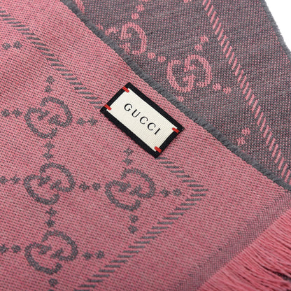 Gucci Wool Jacquard GG Monogram Sten Fringe Scarf Graphite Pink 3 of 4