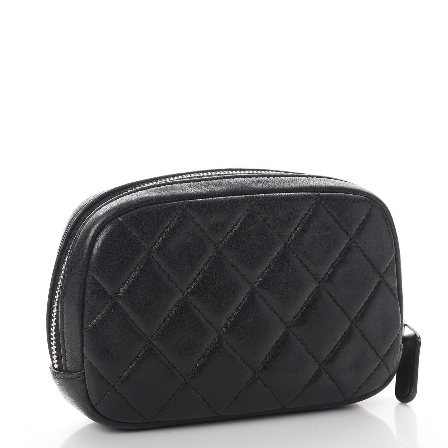 Lambskin Quilted Small Curvy Pouch Cosmetic Case Black