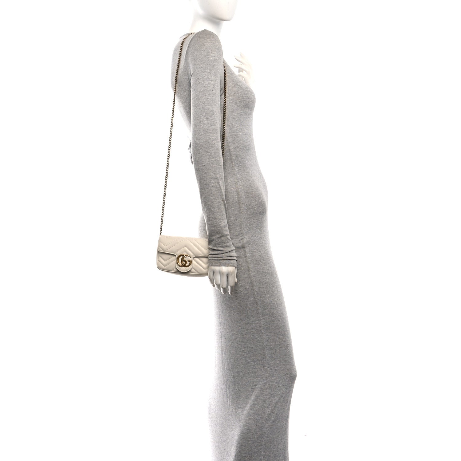 Gucci Calfskin Matelasse Super Mini GG Marmont Shoulder Bag White 2 of 13